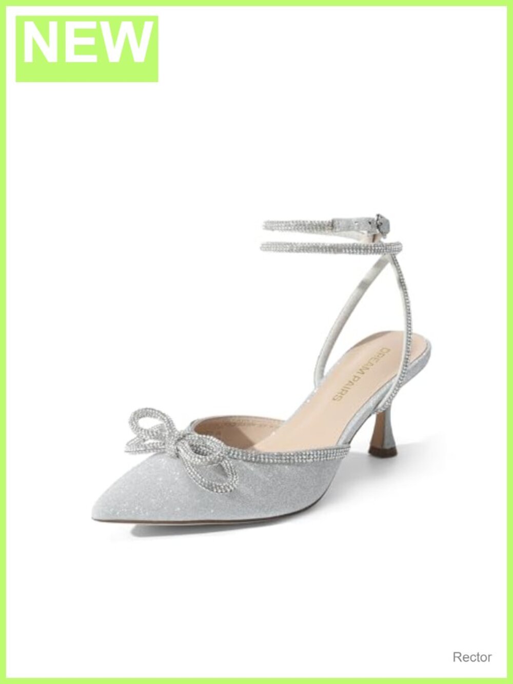 Glitter Rhinestone Bow Kitten Heel Pumps Ankle Strap Slingback Dress Shoes